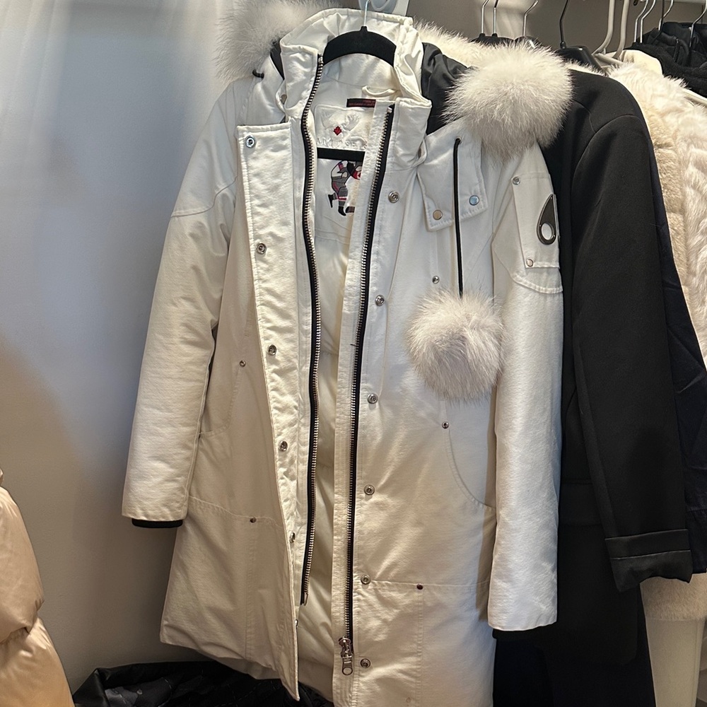 Moose Knuckles White Fur-Trimmed Ski Jacket